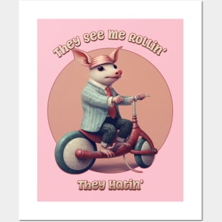 They See Me Rollin', They Hatin' Funny Piglet on a Scooter Posters and Art